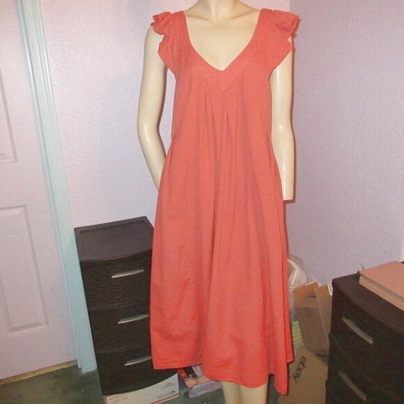 Free People Darling Days Midi Dress Size S Pockets Linen Blend Ruffle Pleated - Picture 2 of 12